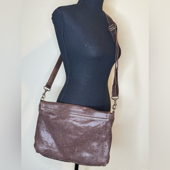 Langellotti Textured Brown Leather Crossbody Bag Snake-Reptile Pattern - Picture 10 of 16